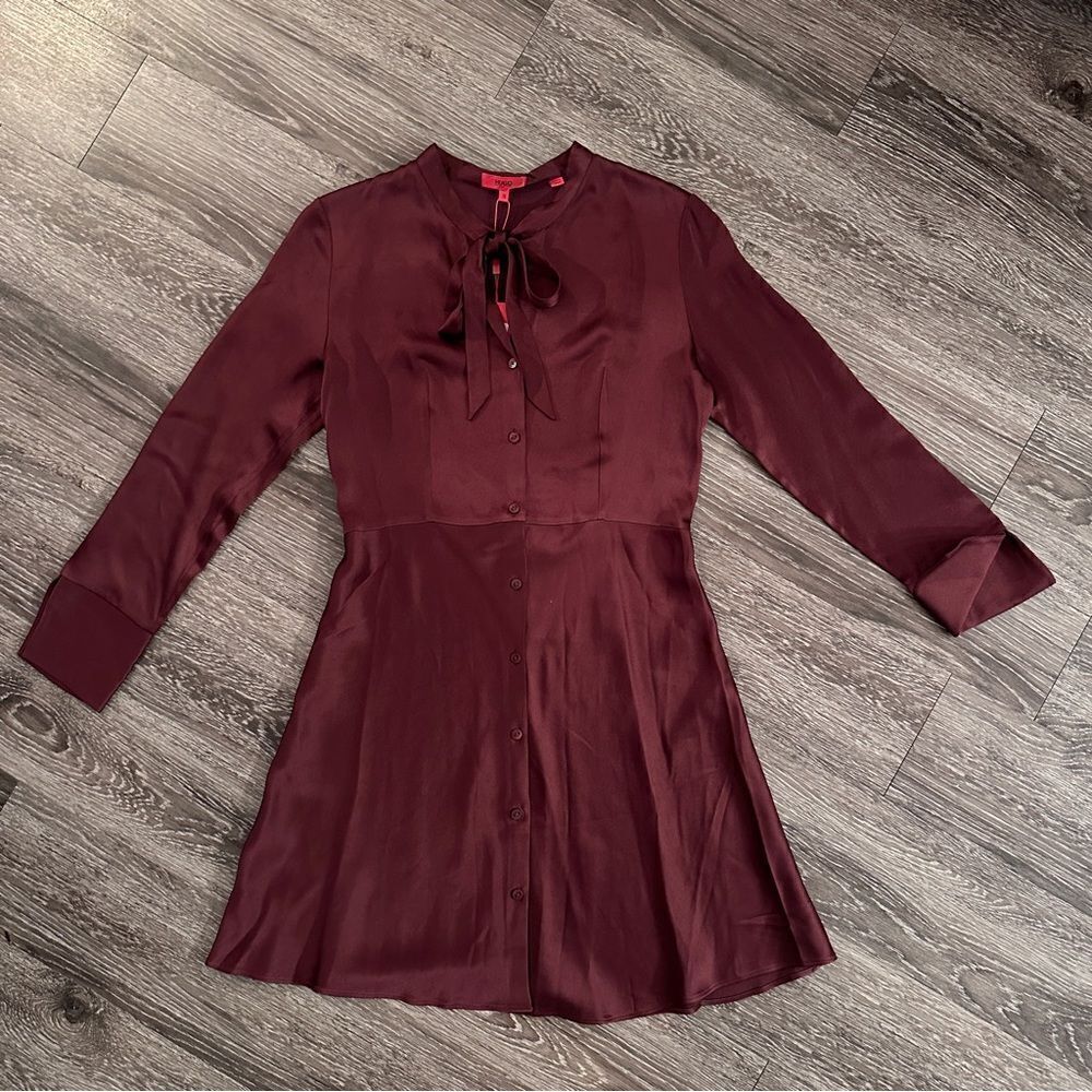 Hugo Boss Emera Vine Red Long Sleeve Button Down Dress